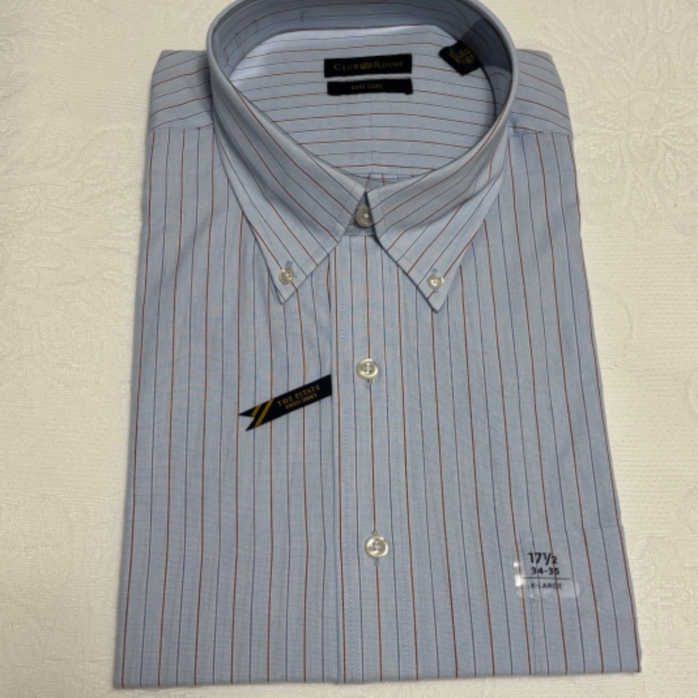 CLUB ROOM THE ESTATE MEN'S DRESS SHIRT BLUE STRIPED SIZE 17 1/2  34/35